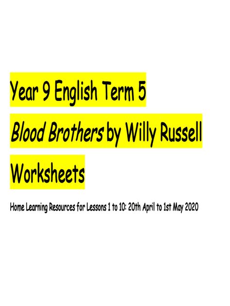 Fillable Online GCSE English Literature Character Revision Worksheets