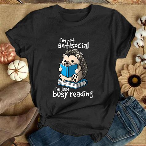 Premium T Shirt Hedgehog I M Not Antisocial I M Just Busy Reading Print