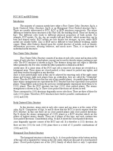 Fcc, Bcc and Hcp Metals | Crystal Structure | Metals