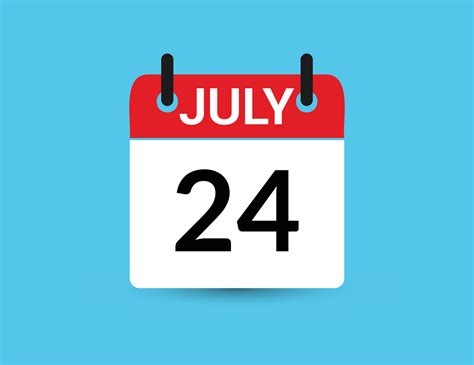 July 24. Flat icon calendar isolated on blue background. Date and month ...