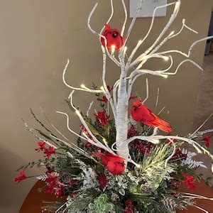 Lighted Cardinal Birch Tree Centerpiece Christmas Decor Christmas