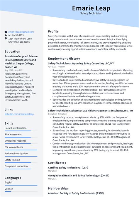 Top Safety Technician Resume Objective Examples