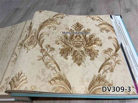 Jual Wallpaper Dinding Klasik Batik Kembang Cream Gold Metalik Lux Di