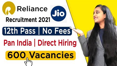 Reliance Jio Recruitment 2021 12th Pass Job Jio Vacancy 2021 Reliance Jio Job Vacancy 2021