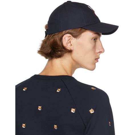 Maison Kitsun Navy Six Panel Large Fox Head Embroidery Cap