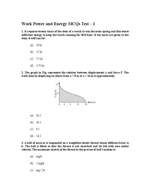 Work Power And Energy Mcqs Test Pdf