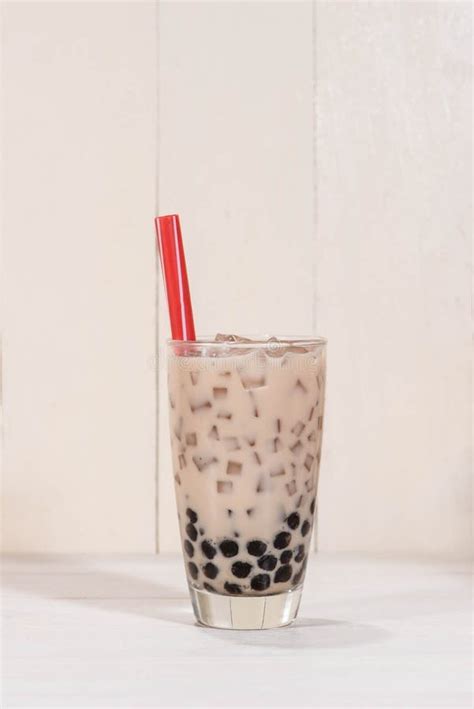 Boba Bubble Tea Homemade Chocolate Milk Tea With Pearls On Wooden