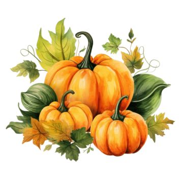 Composici N Acuarela De Coloridas Calabazas Y Hojas Png Dibujos