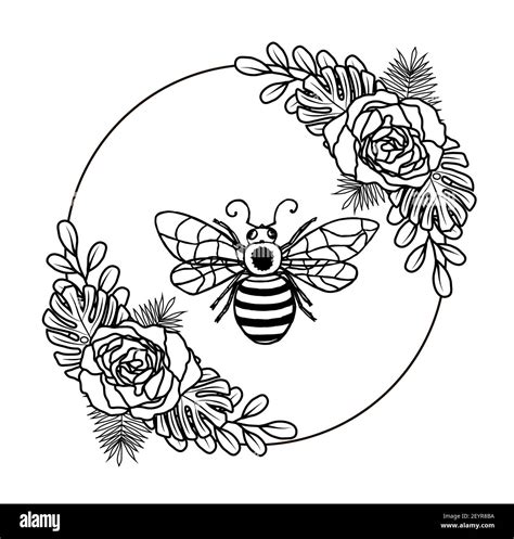 Bee cut file. Floral wreath. Bee happy. Illustration with bee. Floral ...