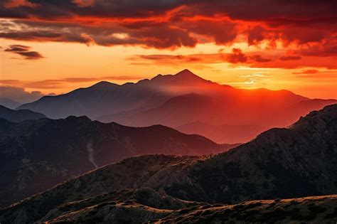 Premium Photo Breathtaking Sunset Over Mountain Ranges