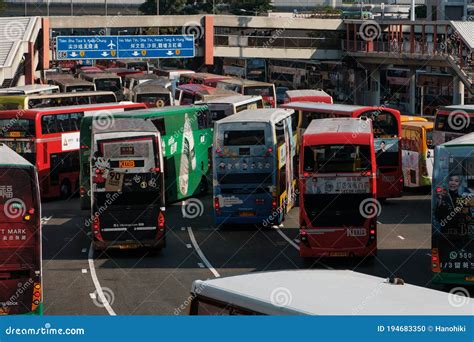 Bus Traffic Jam on Highway in Hung Hom Cross Harbor Tunnel during 2019 ...