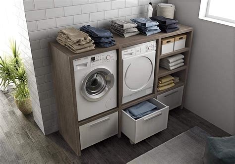 Armoire lave linge et sèche linge couleur chêne gris H 143 L 201 P