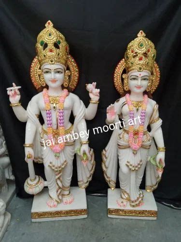 White Painted Marble Laxmi Narayan Statue For Worship Size 3 Feet At