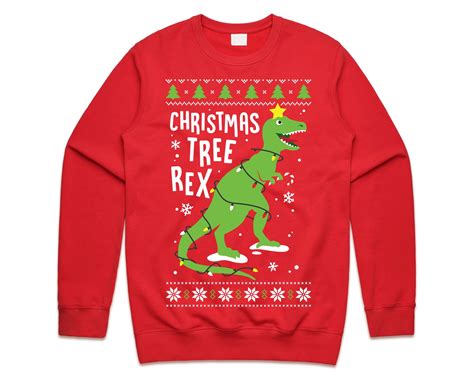 Christmas Tree Rex T Rex Jumper Sweater Sweatshirt Dinosaur Etsy Uk