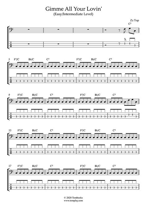 Gimme All Your Lovin Easy Intermediate Level ZZ Top Bass Tabs