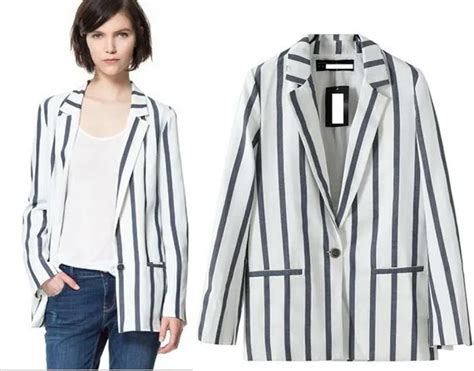 Buy Plus Size Black And White Vertical Striped Blazer Women 2013 Autumn Casual