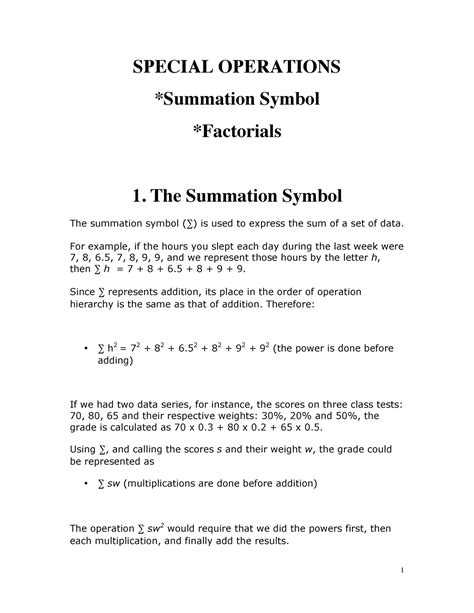 Summation Symbol - Rafael Vicente - 1 SPECIAL OPERATIONS *Summation Symbol *Factorials 1. The ...