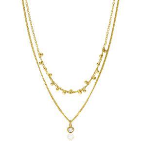 ZINZI Gold Plated Zilveren Ketting 45cm Met Drie Ovale Schakels Bezet