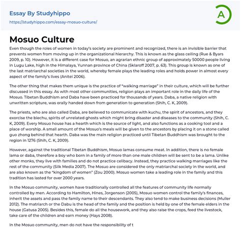 Mosuo Culture Essay Example | StudyHippo.com