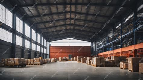 Premium Photo | Warehouse interior with rows of shelves and pallets ...