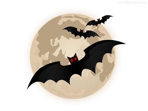 Flying bats and moon icon (PSD) | PSDGraphics