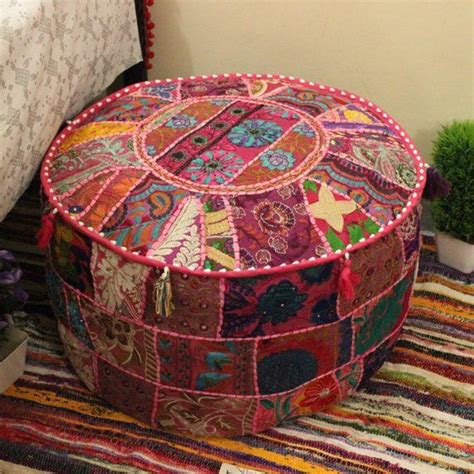 Buy Pink Bohemian Pouf Ottoman Ethnic Footstool Indian Embroidered