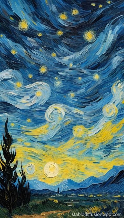 Starry Night Imitation by Van Gogh | Stable Diffusion Online