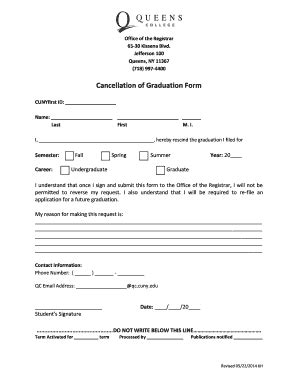 Fillable Online Qc Cuny Cancellation Of Graduation Form Queens