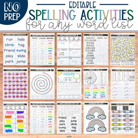 Editable Spelling Activities For Any List Of Words Education To The