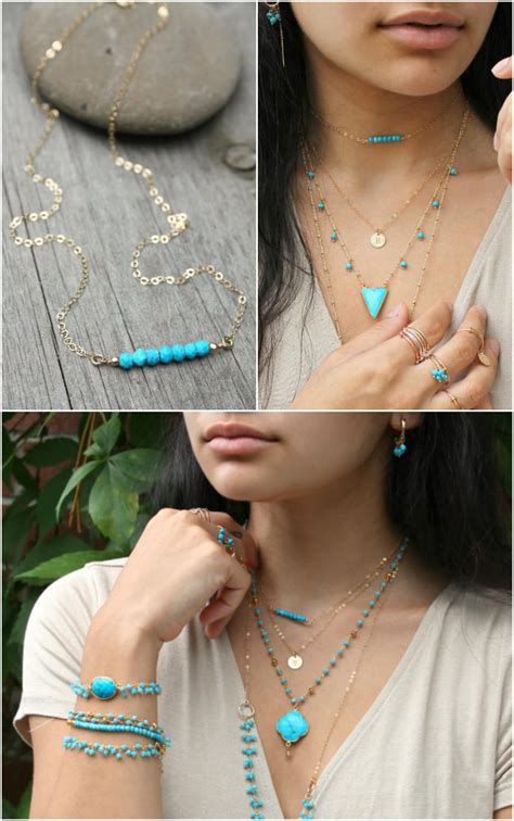 Turquoise Bar Necklace Dainty Turquoise Bead Bar Necklace Etsy