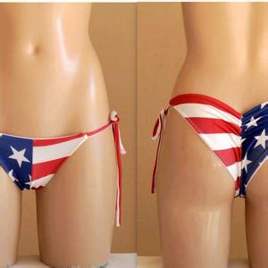 American Flag High Neck Halter Bikini Top Tie Side Scrunch Bottoms