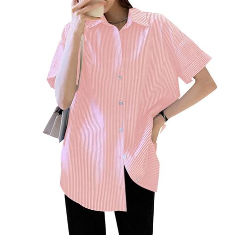 Zanzea Women Summer Short Sleeve Casual Button Up Stripe Blouse Shirts