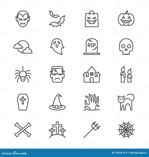 Halloween Thin Line Icon Set Horror Symbols Collection Vector