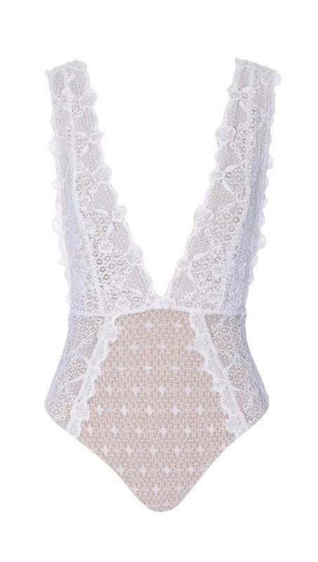 Nightcap Net Mesh Deep V Plunge One Piece Lace Swim Dove White Shopaa