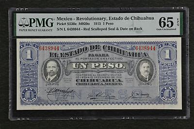 Mexico Revolutionary Peso Banknote Pmg Graded Gem Unc Epq