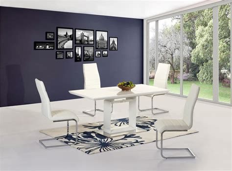 White high gloss extending dining table and 6 chairs - Homegenies