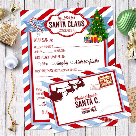 Carta A Santa Claus Carta De Navidad Imprimible Para Niños Etsy