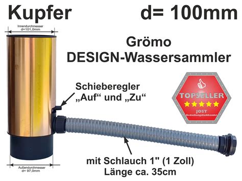 Kupfer Fallrohr Grömo Design Wassersammler mit Schlauch d 100mm