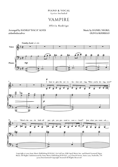 Vampire Arr Danilo Daca Alves Sheet Music Olivia Rodrigo Piano