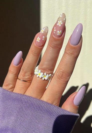 42 Cute Spring Nail Art Inspirations Daisy Sheer Nails Lavender Nails