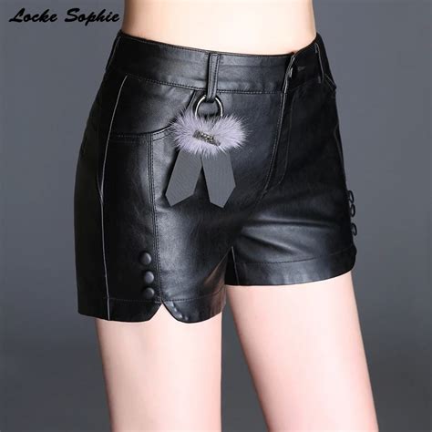 High Waist Shorts Womens Leather Shorts 2019 Spring Faux Fur Pu Leathe