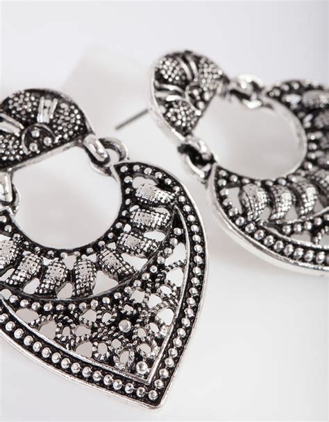 Antique Silver Etched Teardrop Earrings Lovisa