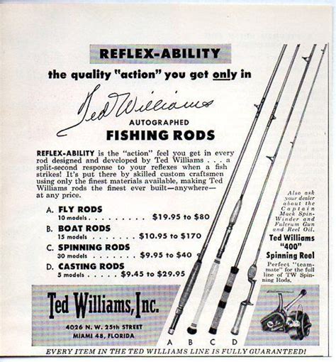 Vintage Ad Ted Williams Fishing Rods Spinning Reels Print