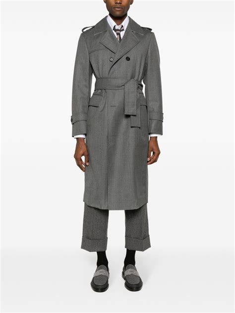 Thom Browne Wool Double Breasted Trench Coat Grey Farfetch