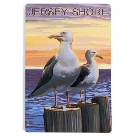 Jersey Shore, Seagulls (12x18 Aluminum Art, Indoor Outdoor Metal Sign