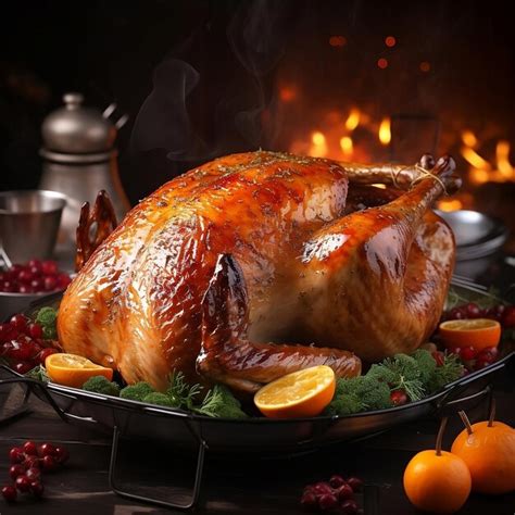 Premium Photo Roasted Turkey Closeup On Holiday Table