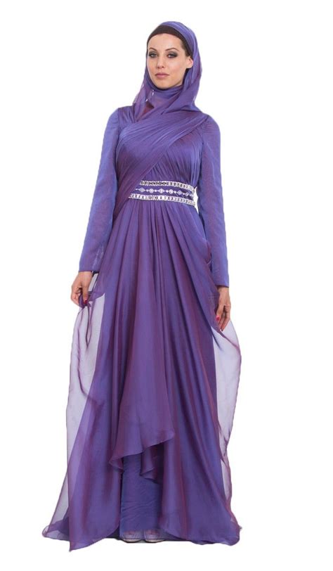 Michel Long Sleeve Silk Chiffon Modest Muslim Formal Evening Dress