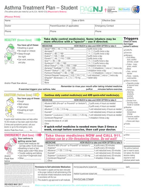 Nj Asthma Treatment Plan Student Fill And Sign Printable