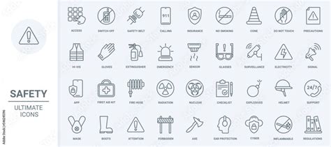 Life safety, insurance thin line icons set vector illustration. Outline ...