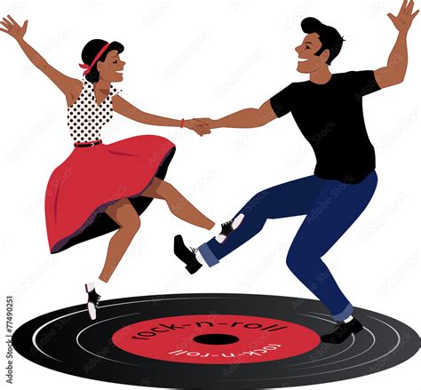 Rockabilly couple dancing on a vinyl record Stock Vector | Adobe Stock